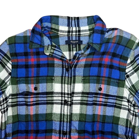 Madewell Flannel Button Down | Blue-Green Plaid | Size XS - Picture 2 of 4
